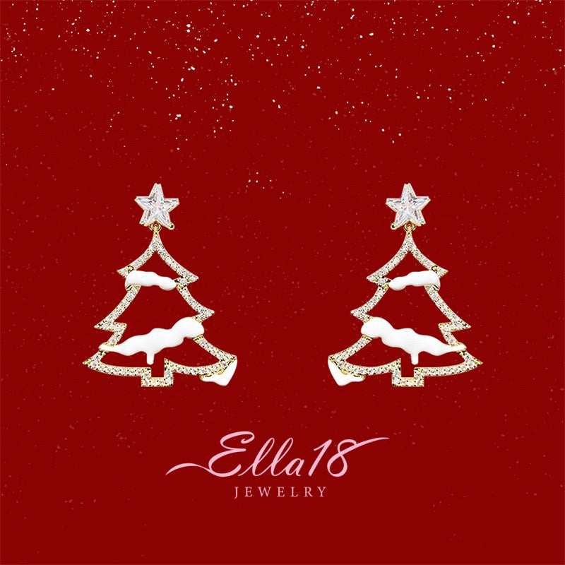 14K Gold-plated Daimond Christmas Tree Earrings