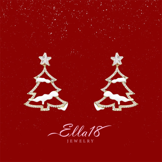 14K Gold-plated Daimond Christmas Tree Earrings