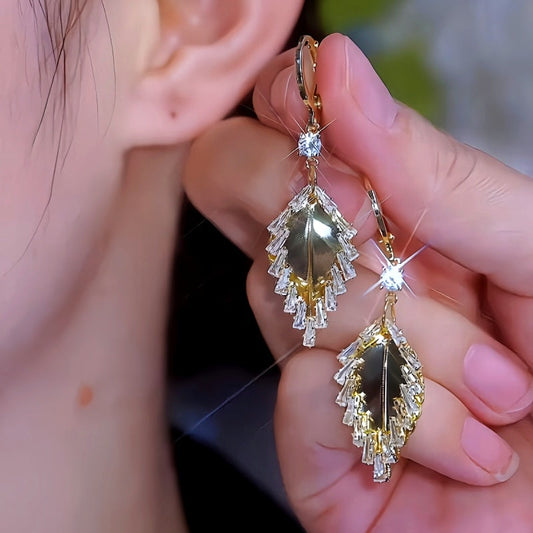 14K Gold-plated Diamond-Plated Geometric Leaf Earrings