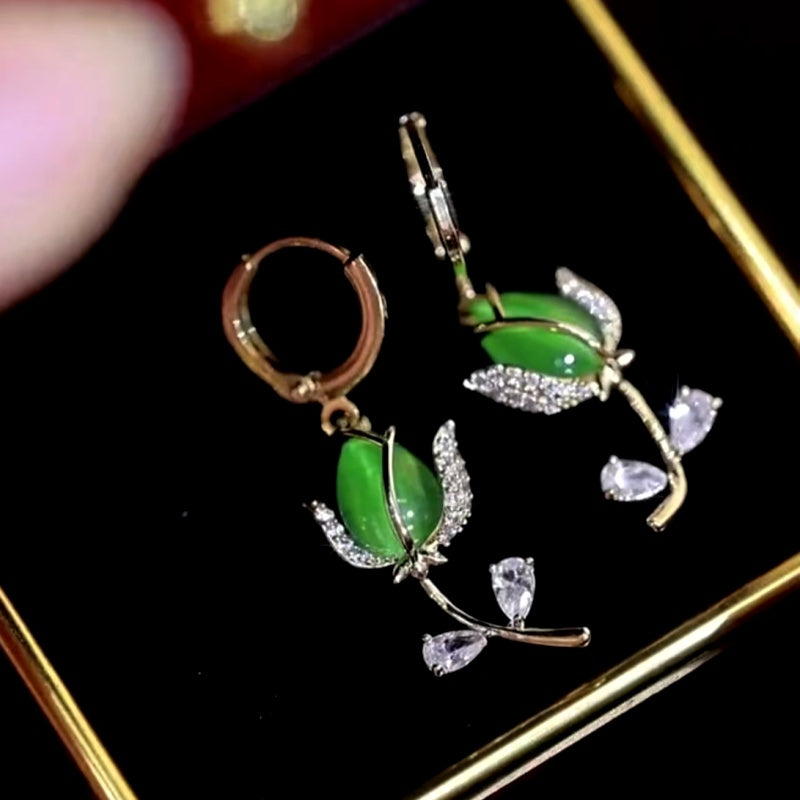 14K Gold-plated Diamond Green Tulip Earrings