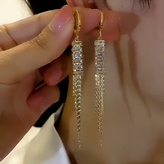 14K Gold-plated Diamond Tassel Earrings