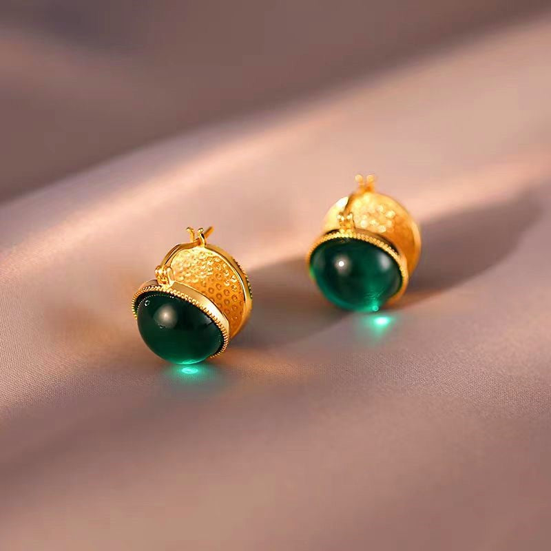 14K Gold-plated Double-Sided Green Pearl Earrings