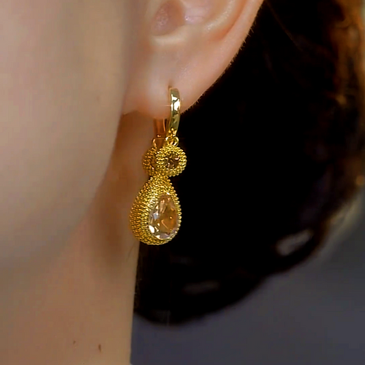 14K Gold-plated Elegant Brown Zircon Durian Earrings