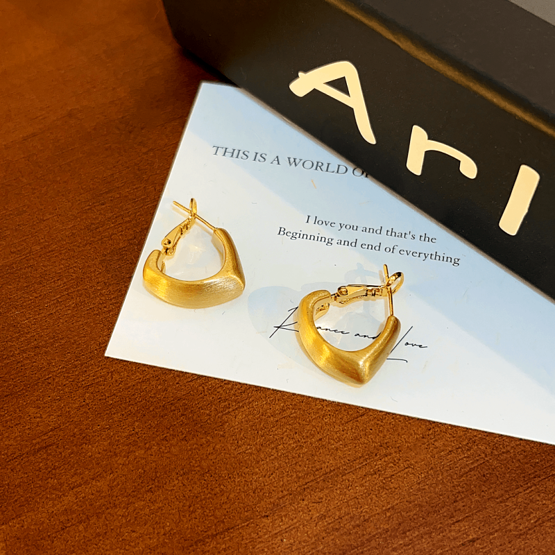 14K Gold-plated Elegant Brushed Heart-Design Earrings