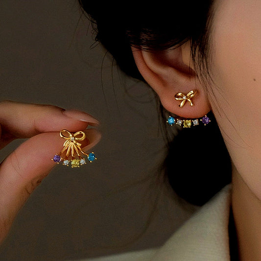 14K Gold-plated Elegant Colorful Bow Earrings