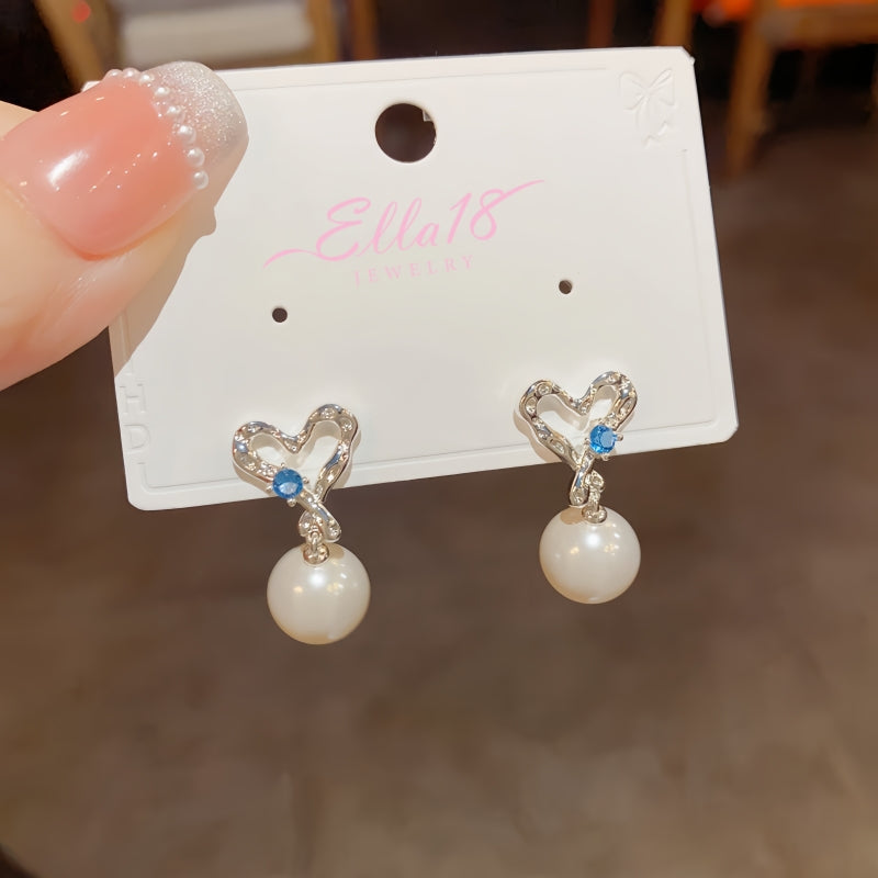 14K Gold-plated Elegant Heart-Design Pearl Earrings