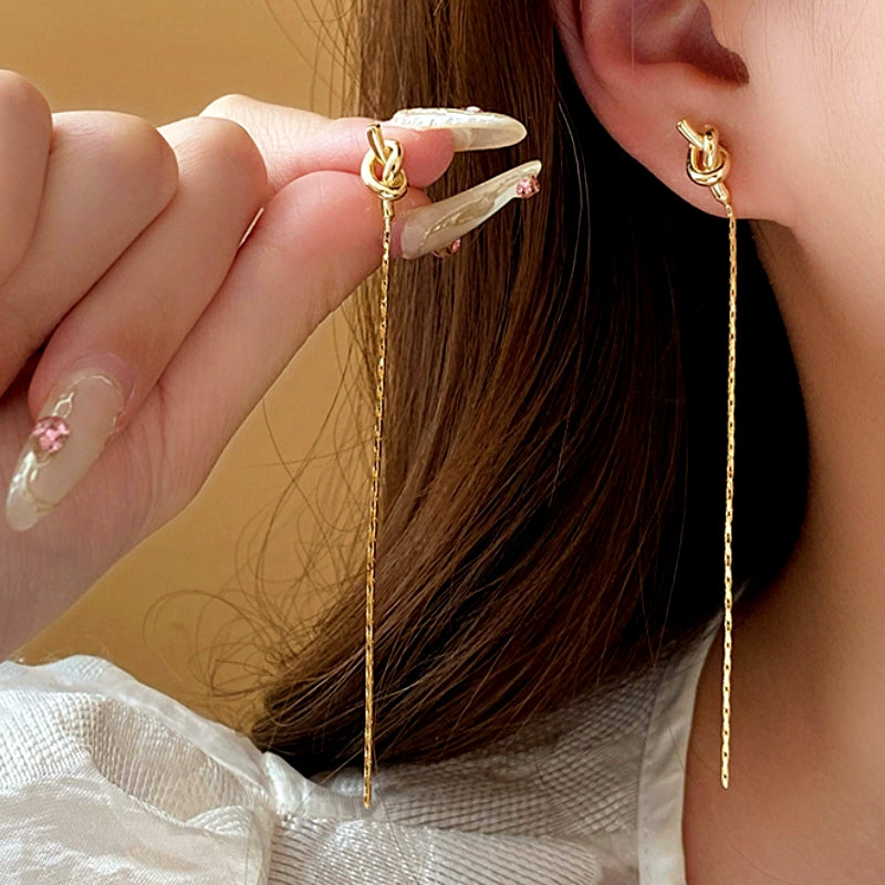 14K Gold-plated Elegant Knotted Threader Earrings