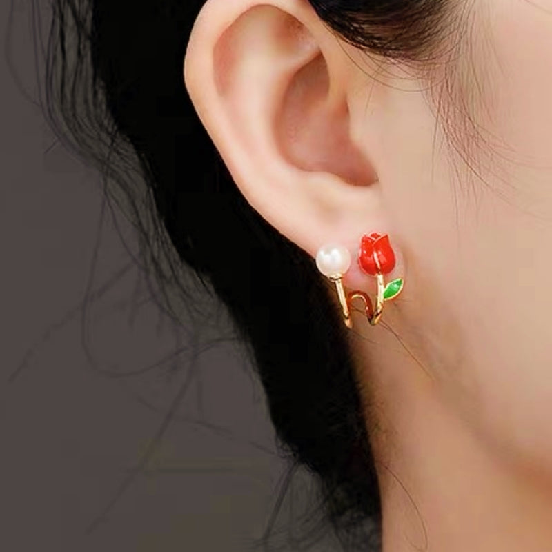 14K Gold-plated Elegant Tulip Flower Pearl Studs