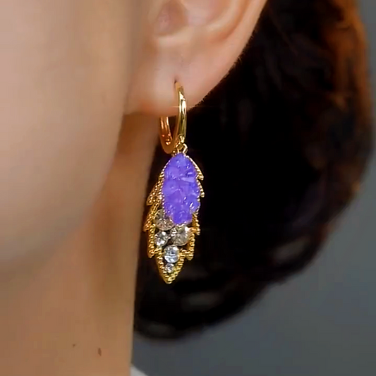 14K Gold-plated Elegant Zircon Crystal Purple Leaf Earrings