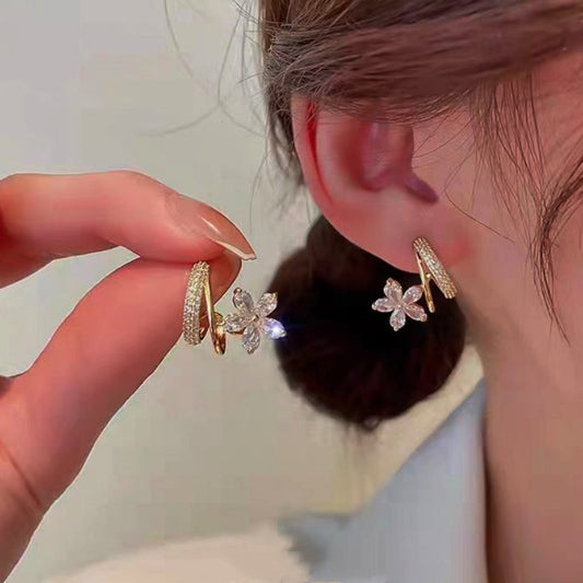 14K Gold-plated Elegant Zircon Flower Studs