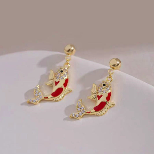 14K Gold-plated Elegant Zircon Goldfish Earrings