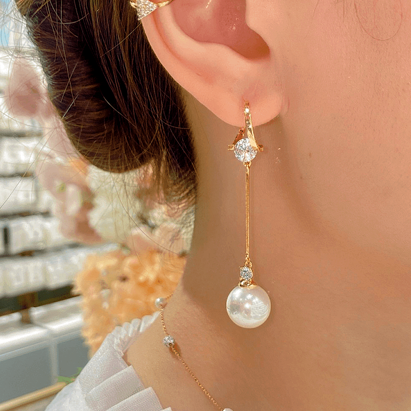 14K Gold-plated Elegant Zircon Pearl Earrings