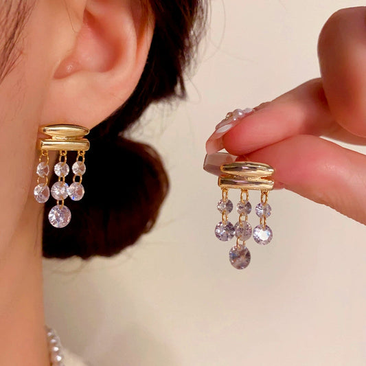 14K Gold-plated Elegant Zircon Tassel Earrings