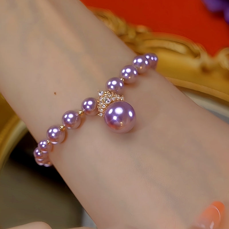 14K Gold-plated Exquisite Diamond Purple Pearl Bracelet