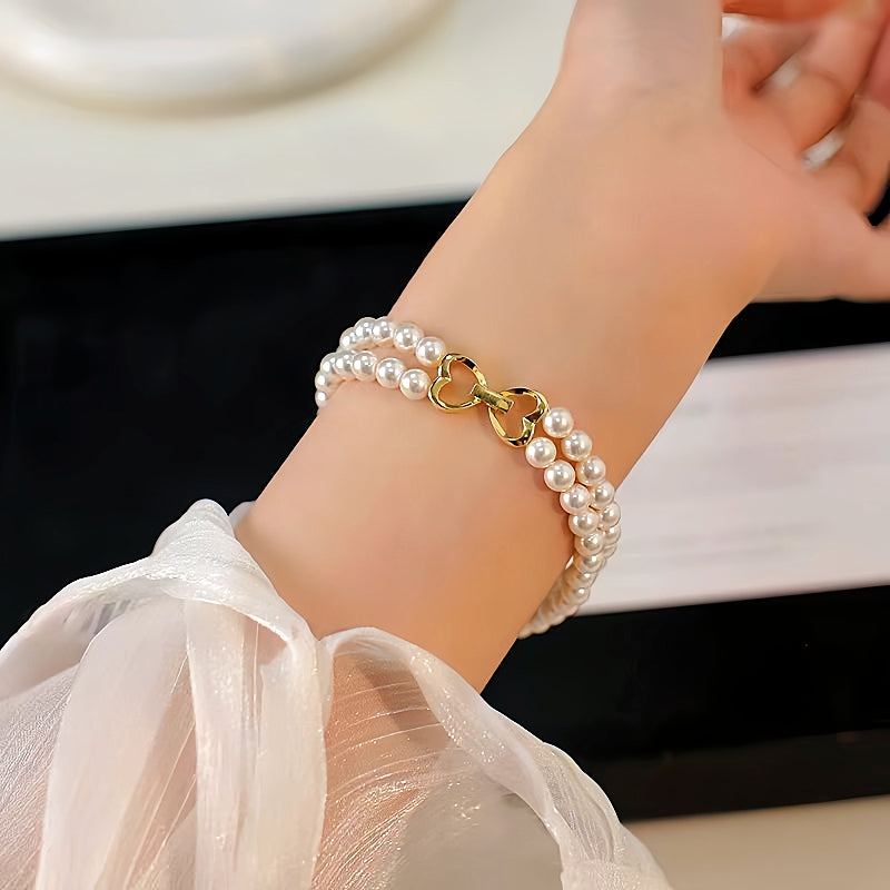 14K Gold-plated Exquisite Heart-Design Double-Layer Pearl Bracelets