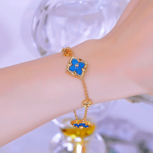 14K Gold-plated Exquisite Zircon Blue Shell Four-Leaf Clover Double-Sided Bracelets