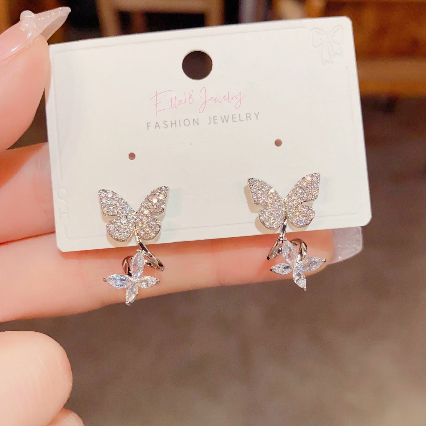 14K Gold-plated Exquisite Zircon Butterfly Earrings