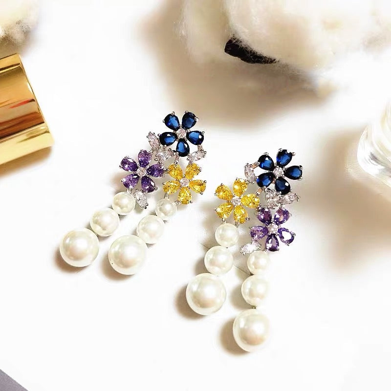 14K Gold-plated Flower Pearl Earrings