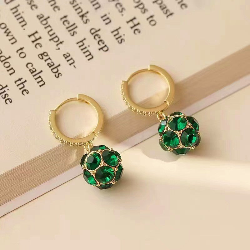 14K Gold-plated Green Rhinestone Earrings