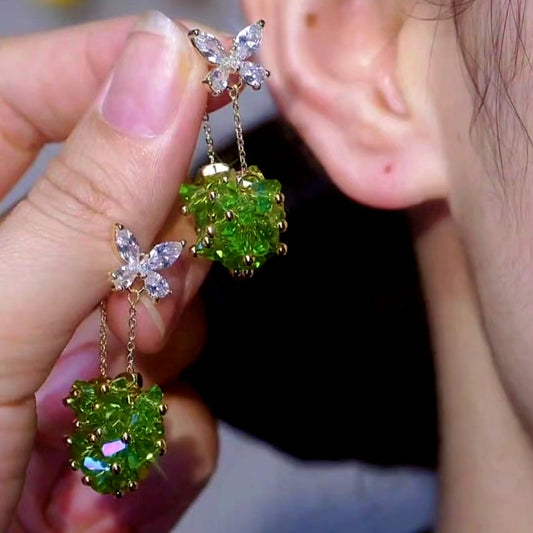 14K Gold-plated Green Zircon Butterfly Earrings