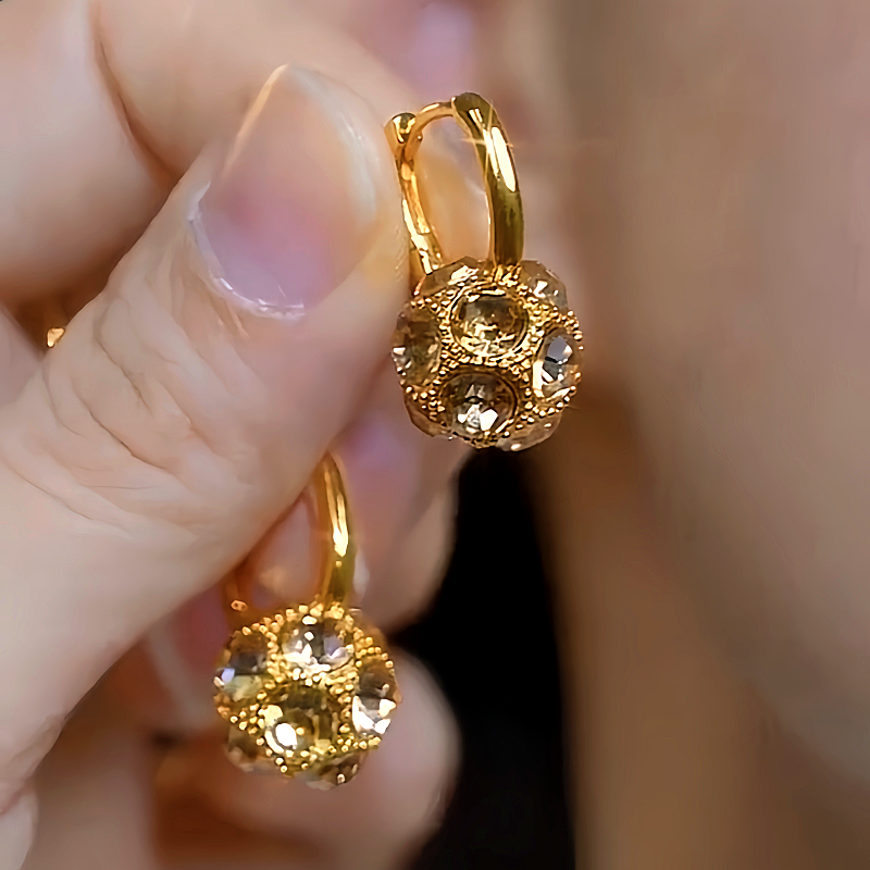 14K Gold-plated Luxury Brown Crystal Ball Earrings