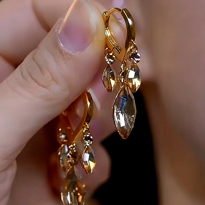 14K Gold-plated Luxury Brown Crystal Earrings