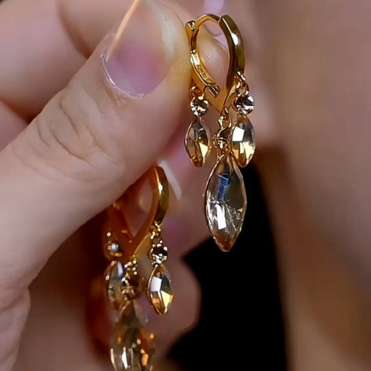 14K Gold-plated Luxury Brown Crystal Earrings