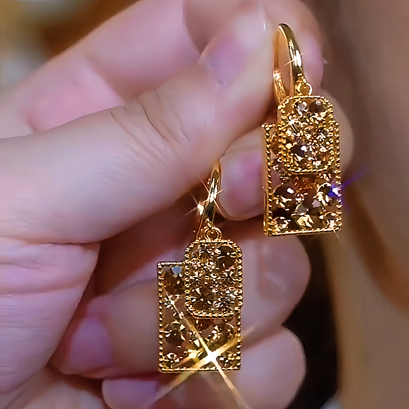 14K Gold-plated Luxury Brown Crystal Earrings