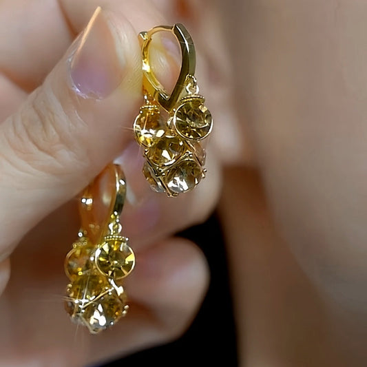 14K Gold-plated Luxury Brown Diamond Bead Earrings