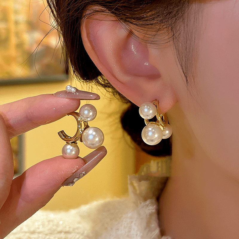 14K Gold-plated Luxury C-Shaped Pearl Earrings