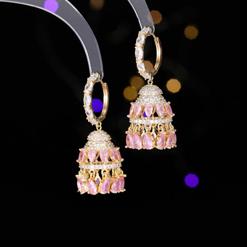 14K Gold-plated Luxury Diamond Tassel Wind Chime Hollow Earrings