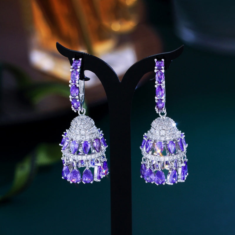 14K Gold-plated Luxury Diamond Tassel Wind Chime Hollow Earrings