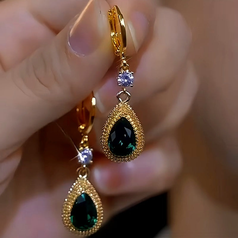 14K Gold-plated Luxury Green Crystal Durian Earrings