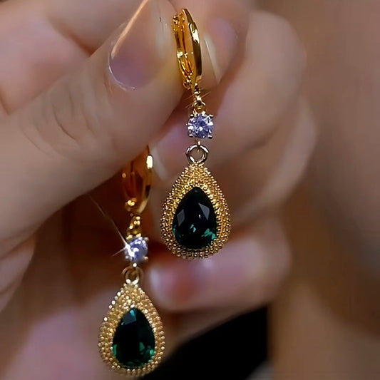 14K Gold-plated Luxury Green Crystal Durian Earrings