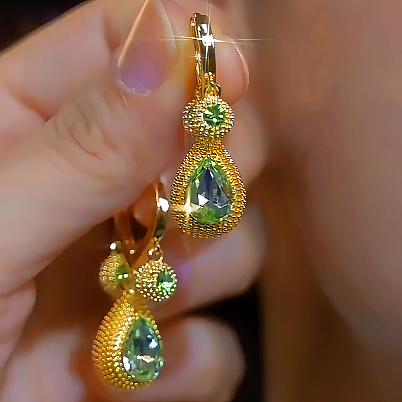 14K Gold-plated Luxury Green Crystal Earrings