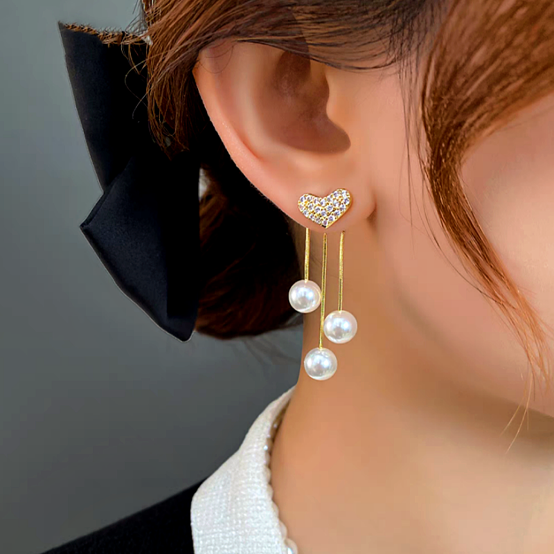 14K Gold-plated Luxury Heart-Design Pearl Tassel Earrings