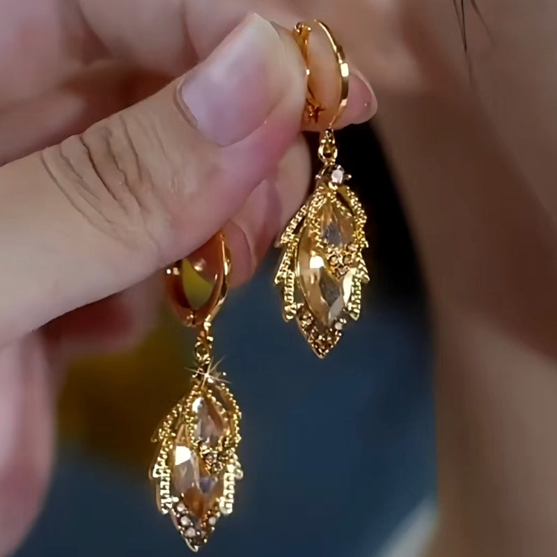 14K Gold-plated Luxury Jade Crystal Earrings