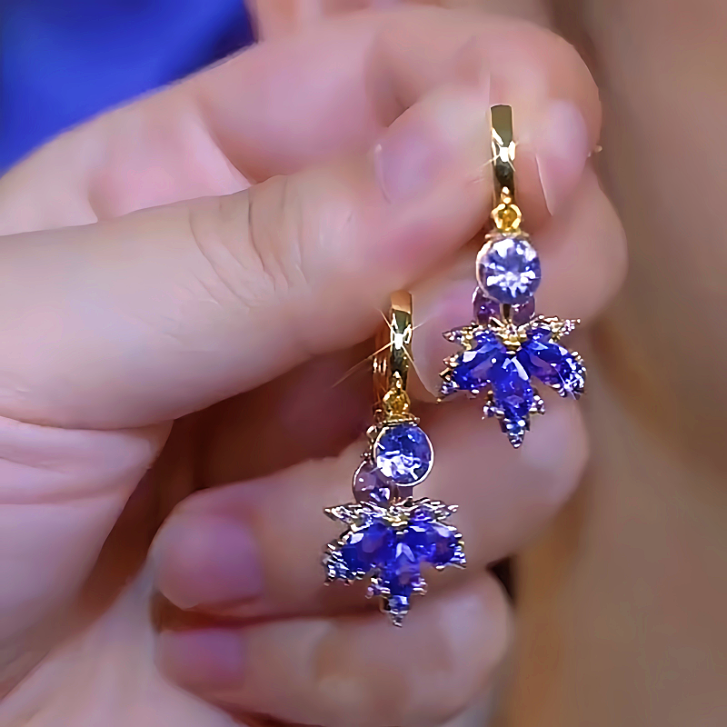 14K Gold-plated Luxury Purple Maple Leaf Earrings