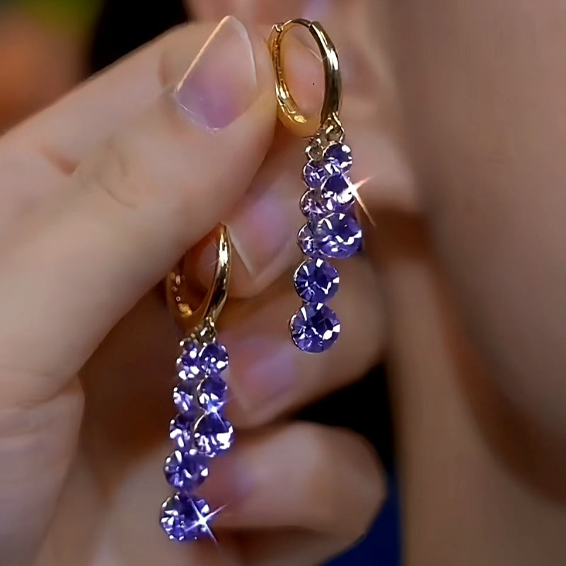 14K Gold-plated Luxury Purple Zircon Diamond Earrings