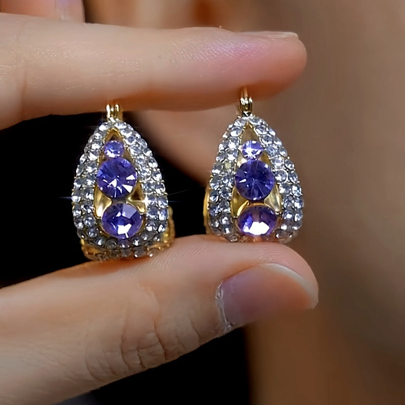 14K Gold-plated Luxury Purple Zircon Earrings