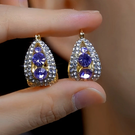 14K Gold-plated Luxury Purple Zircon Earrings