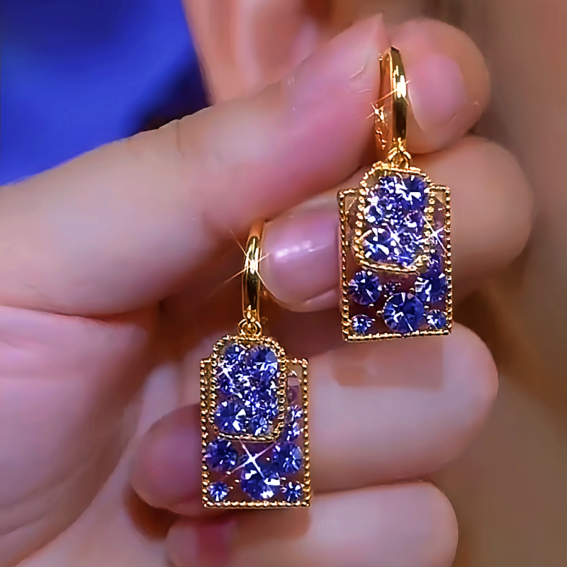 14K Gold-plated Luxury Purple Zircon Earrings