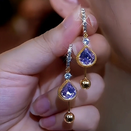 14K Gold-plated Luxury Purple Zircon Lucky Bag Earrings