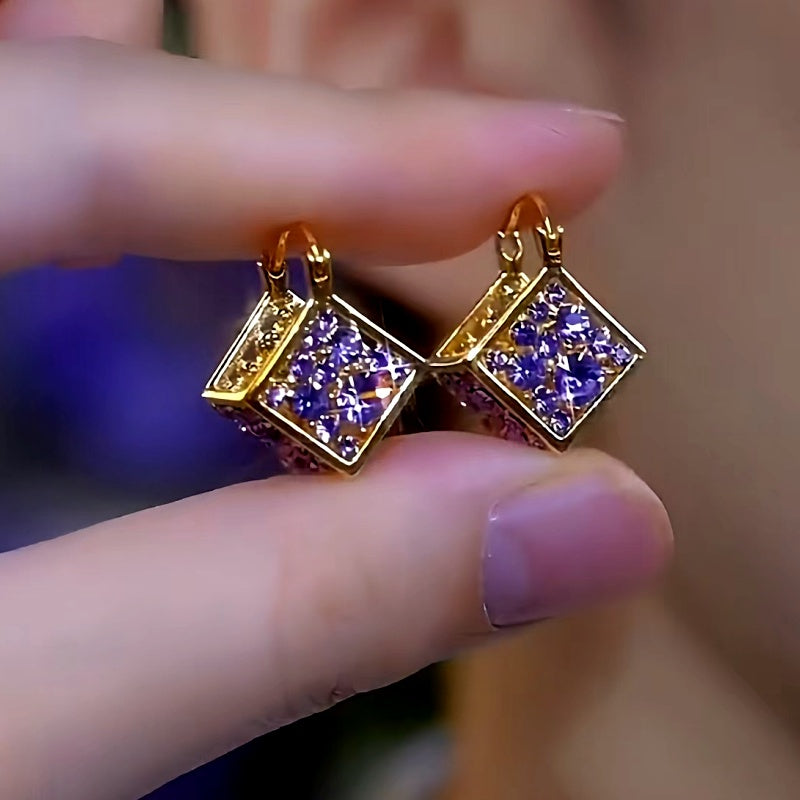 14K Gold-plated Luxury Purple Zrcon Diamond Earrings