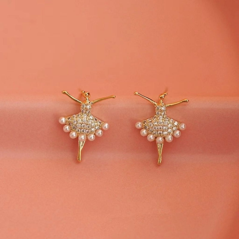 14K Gold-plated Artificial Pearl Stud Earrings