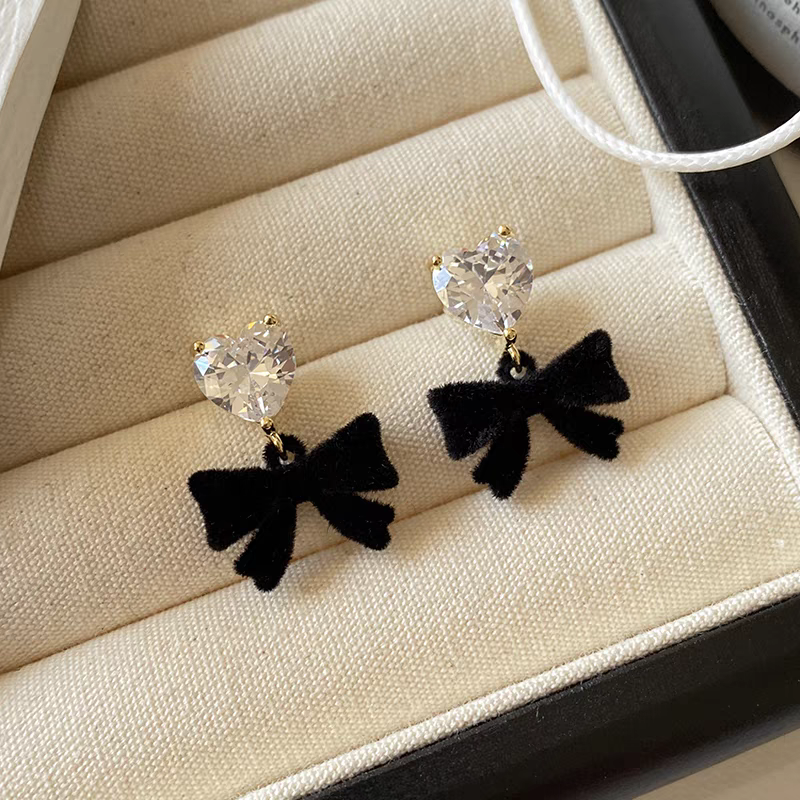 14K Gold Plated Christmas Zircon Heart Bow Earrings