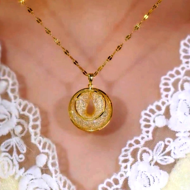 14K Gold Plated Elegant Mesh Circle Necklaces