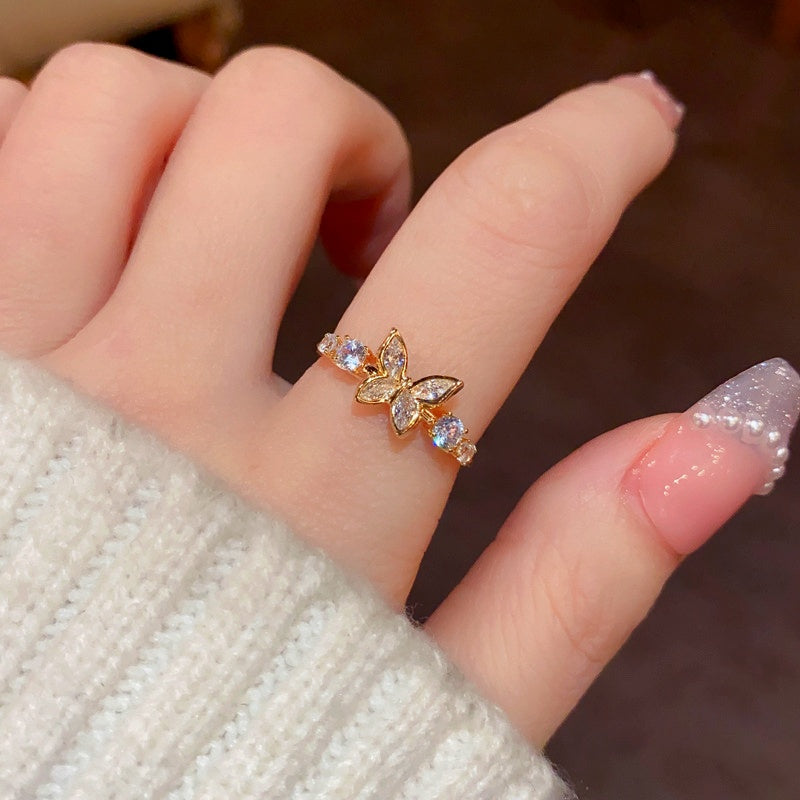 14K Gold Plated Zircon Butterfly Adjustable Rings