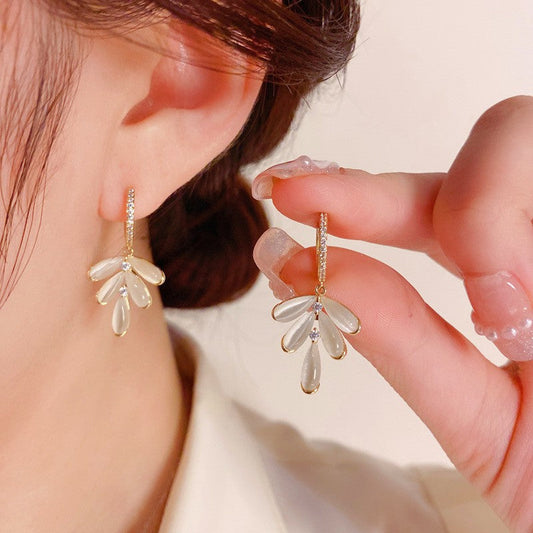 14K Gold Plated Zircon Leaf Earrings