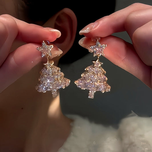 14K Gold Plated Zircon Christmas Tree Earrings